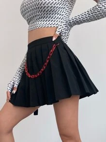 SHEIN ICON Split Tape Side Skirt With Chain - Black - View 5