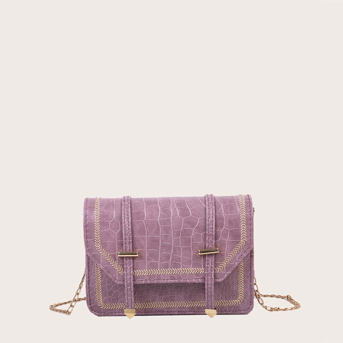 

Croc Embossed Buckle Flap Chain Bag, Purple