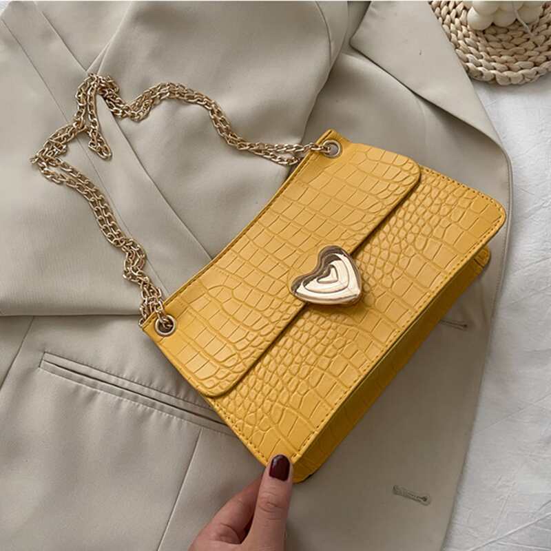 

Croc Embossed Flap Chain Bag, Yellow