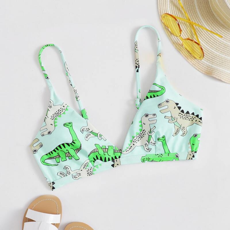 

Cartoon Dinosaur Bikini Top, Green