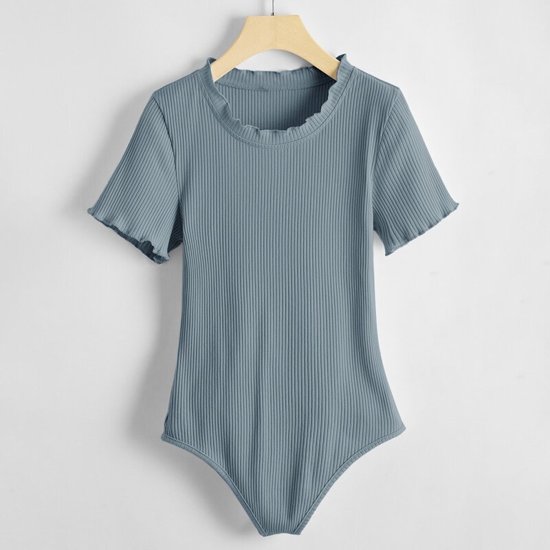 

Ribbed Solid Tee Bodysuit, Cadet blue