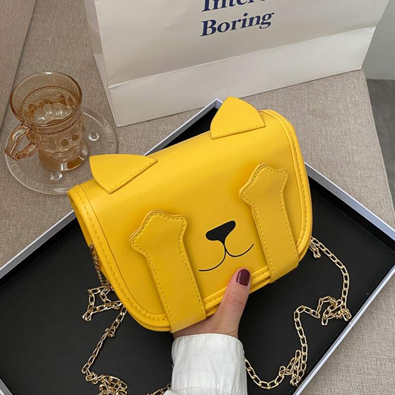 

Cartoon Cat Chain Crossbody Bag, Yellow