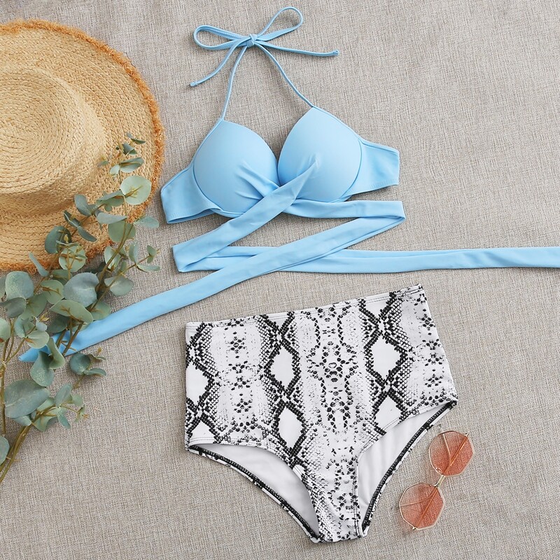 

Snakeskin Wrap Underwire Bikini Swimsuit, Multicolor