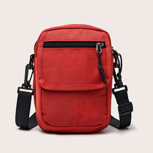 

Letter Embroidery Crossbody Bag, Red