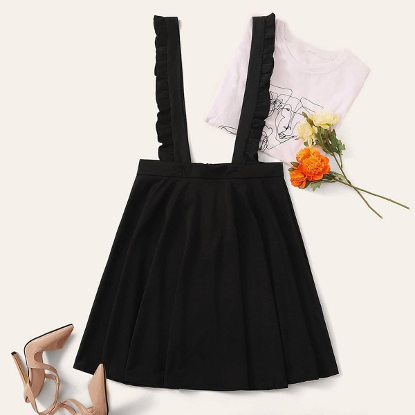 

Plus Ruffle Trim Suspender Skirt, Black