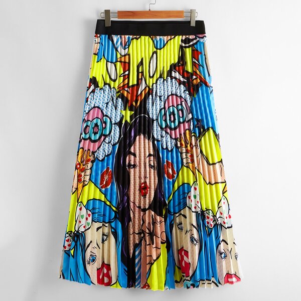 

Plus Pop Art Print Pleated Skirt, Multicolor