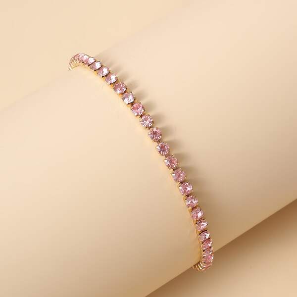 

Rhinestone Decor Anklet, Pink