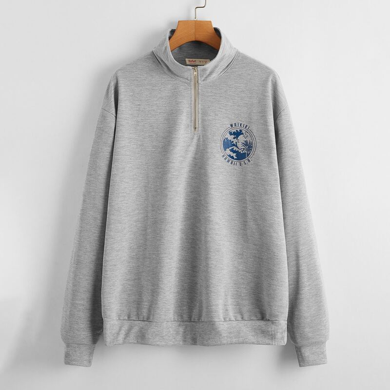 

Tropical Graphic Half Zip Sweatshirt, Light grey