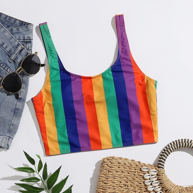 

Rainbow Striped Bikini Top, Multicolor