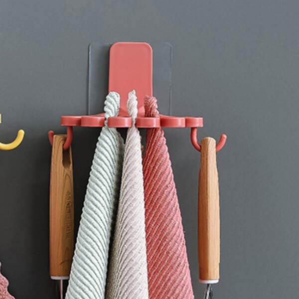 

1pc Punch Free Kitchen Wall Hook, Red