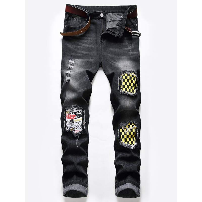 

Guys Contrast Checkerboard Jeans, Black