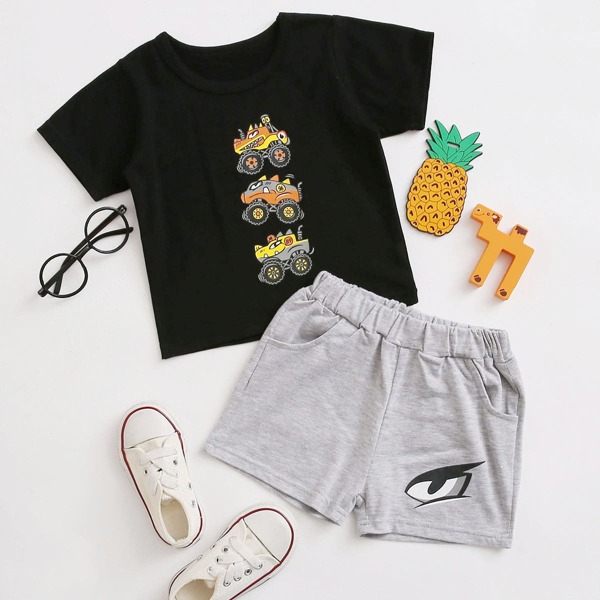 

Baby Boy Cartoon Graphic Tee & Shorts, Multicolor