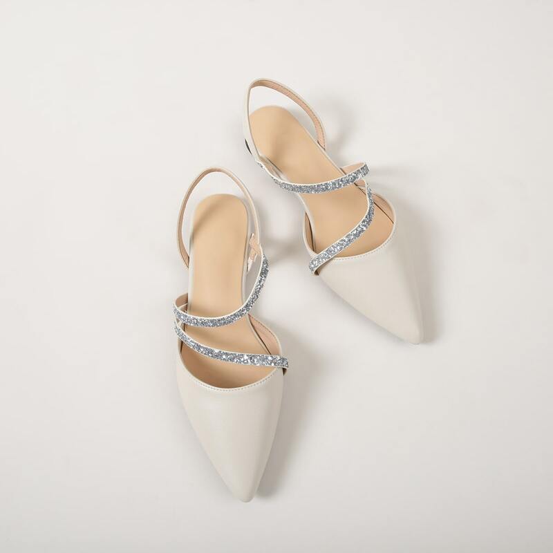 

Point Toe Glitter Slingback Flats, Beige