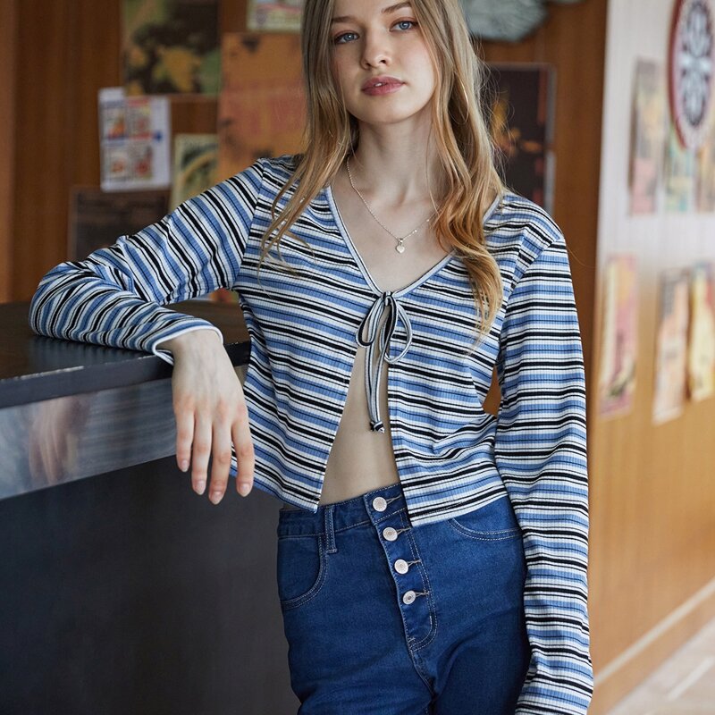 

Self Tie Striped Top, Multicolor