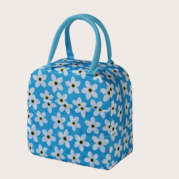 

1pc Flower Print Lunch Bag, Blue