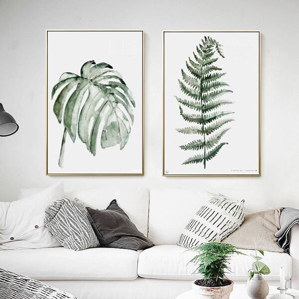 

2pcs Leaf Print Wall Painting Without Frame, Green