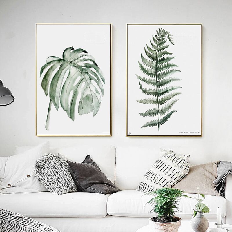 

2pcs Leaf Print Wall Painting Without Frame, Green
