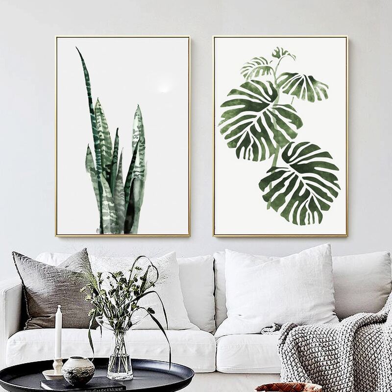 

2pcs Plant Print Wall Painting Without Frame, Green