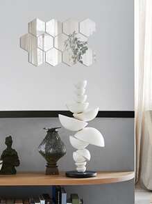 10pcs Mirror Wall Sticker, Hexagon Wall Art Sticker, DIY Household Decorative Tiles Sticker - Silver - View 2