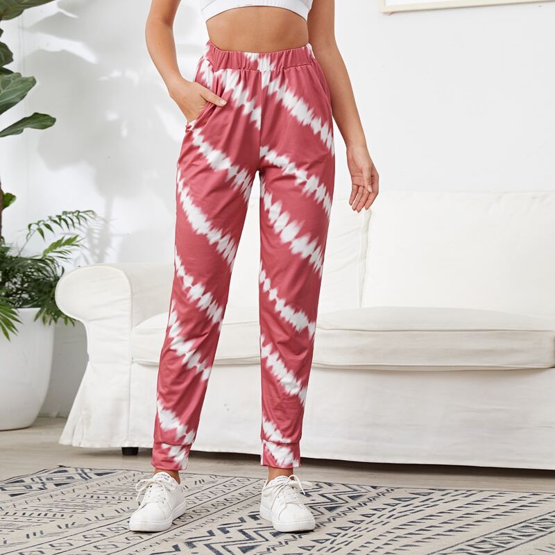 

Tie Dye Print Sports Pants, Watermelon pink