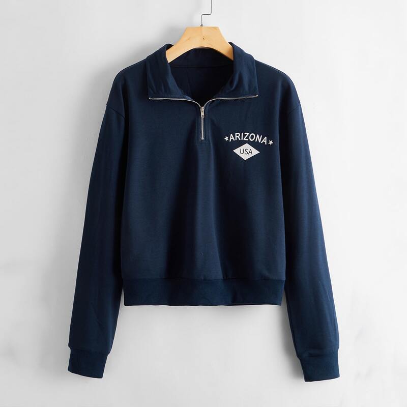 

Letter Graphic Half Zip Sweatshirt, Navy blue