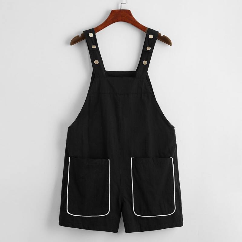 

Pocket Patched Overall Shorts, Black