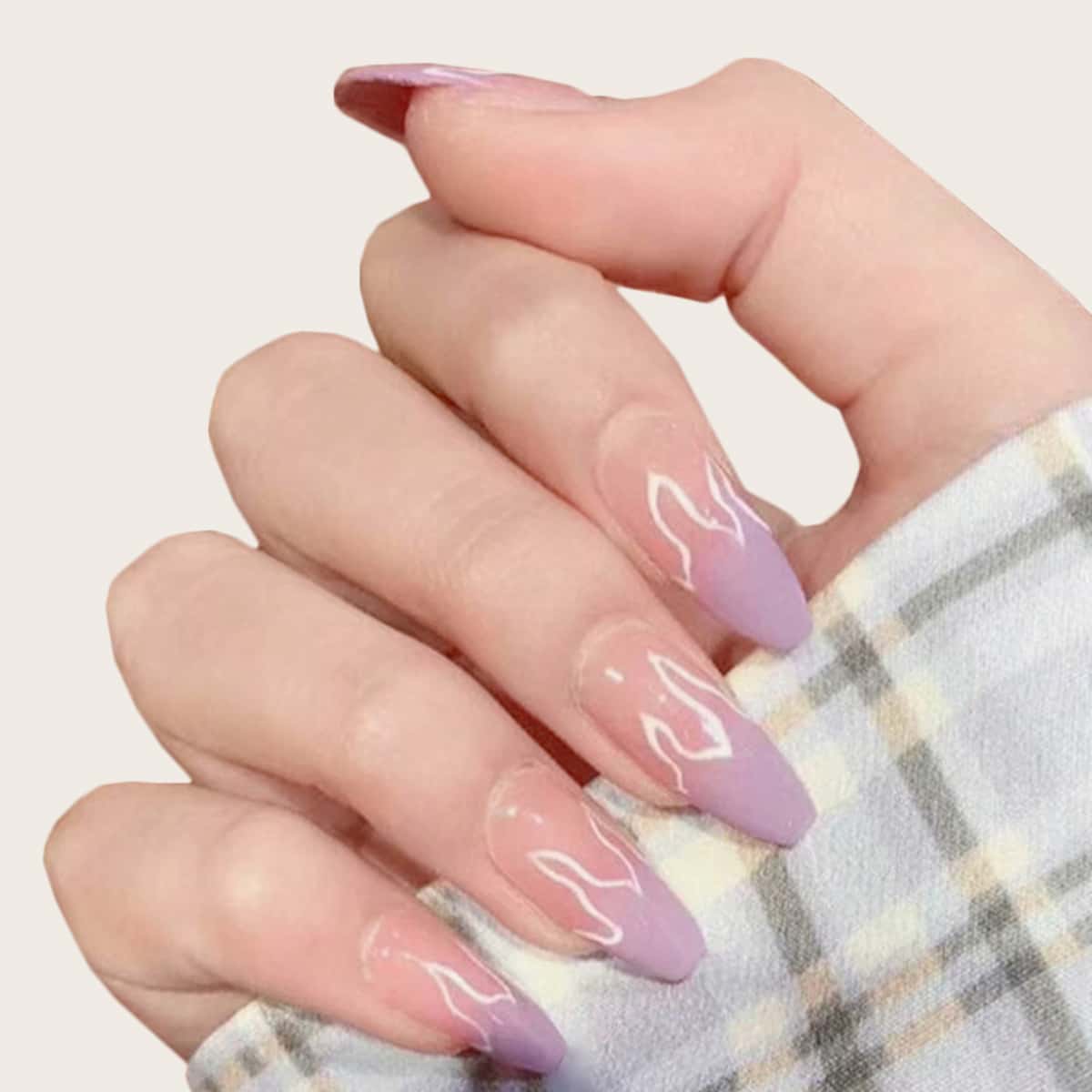 

24pcs Two Tone Fake Nail With 1pc Double-sided Tape, Mauve purple