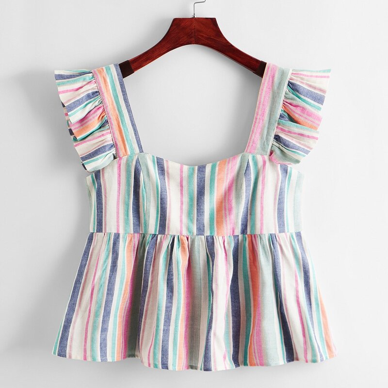 

Ruffle Trim Striped Top, Multicolor