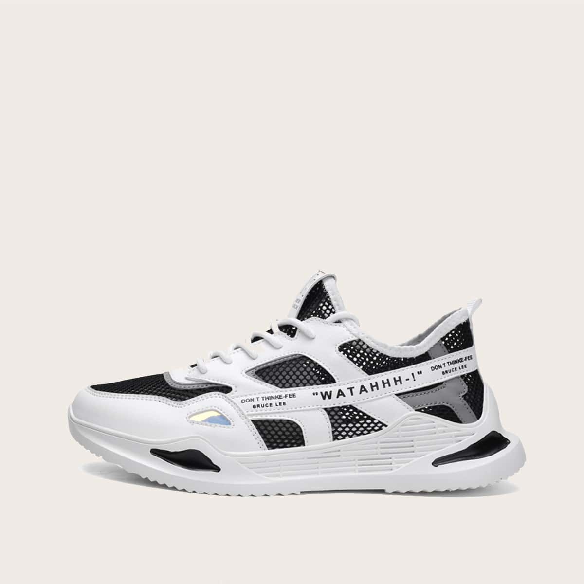 

Guys Letter Graphic Mesh Panel Sneakers, Black and white