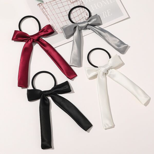 

4pcs Girls Bow Decor Hair Tie, Multicolor