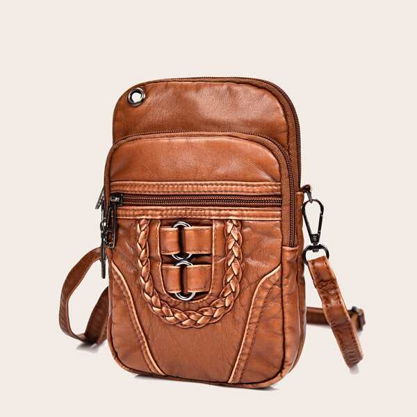 

Braided Decor Phone Bag, Brown