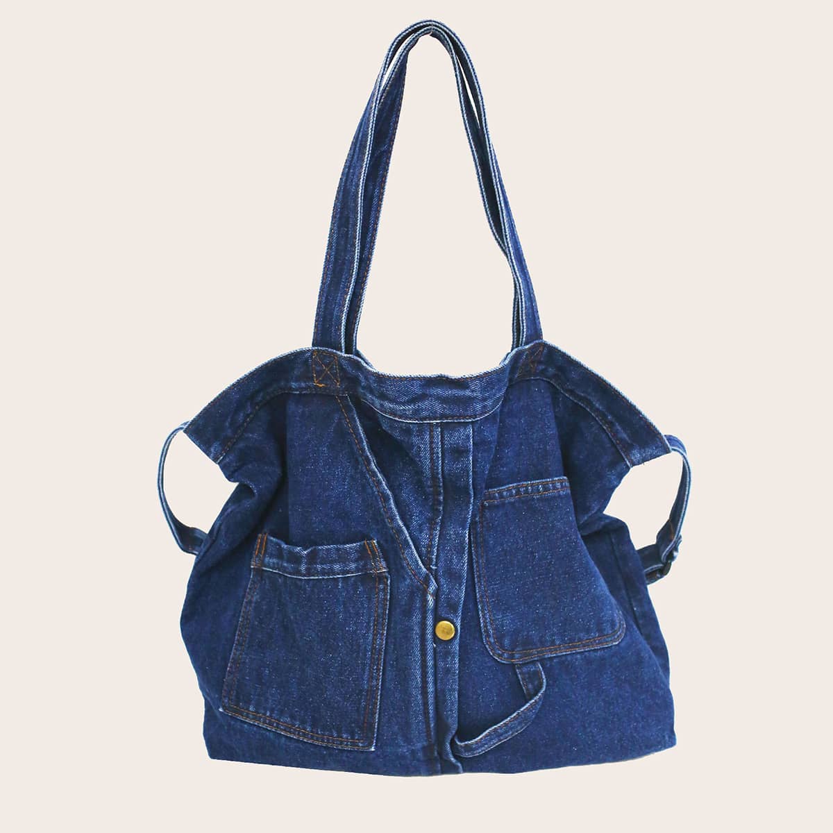 

Pocket Detail Denim Tote Bag, Blue