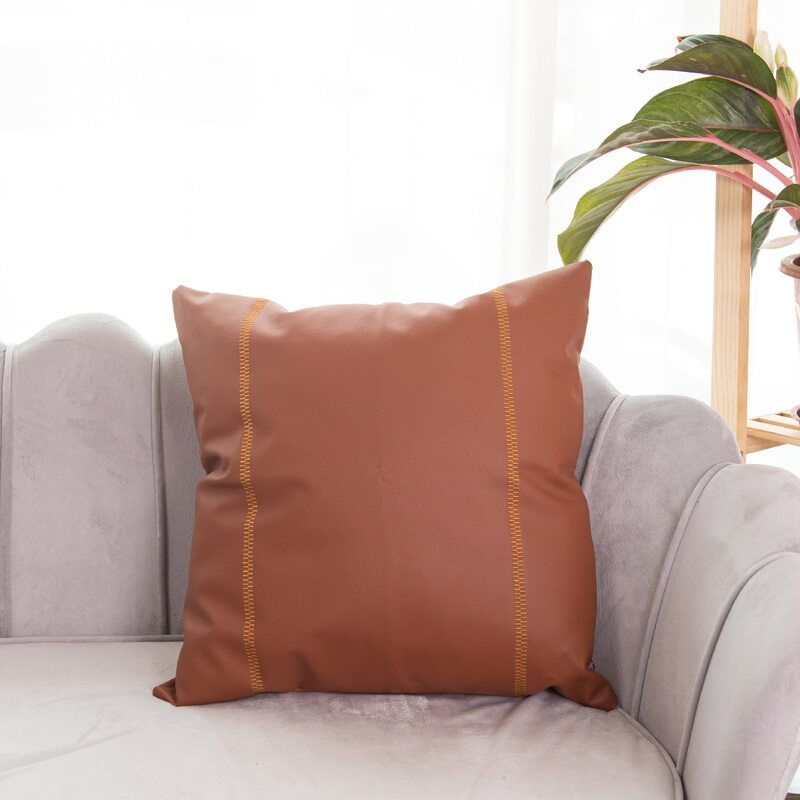

1pc Stitch Detail Cushion Cover Without Filler, Brown