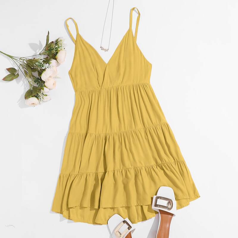 

Solid Wrap Sundress, Mustard yellow