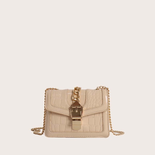 

Croc Embossed Flap Crossbody Bag, Khaki