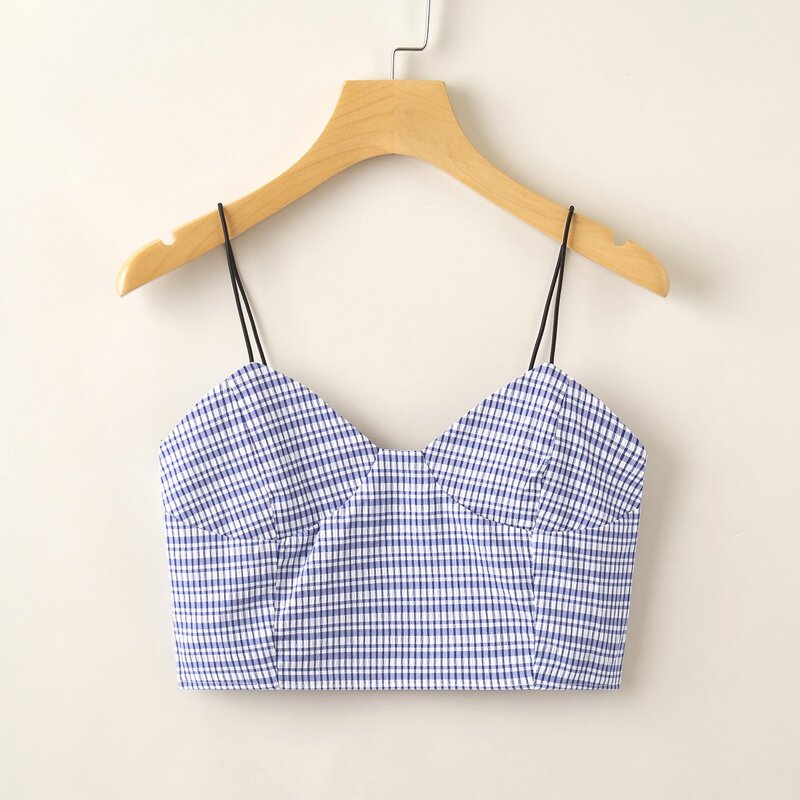 

Plaid Crop Cami Top, Blue and white