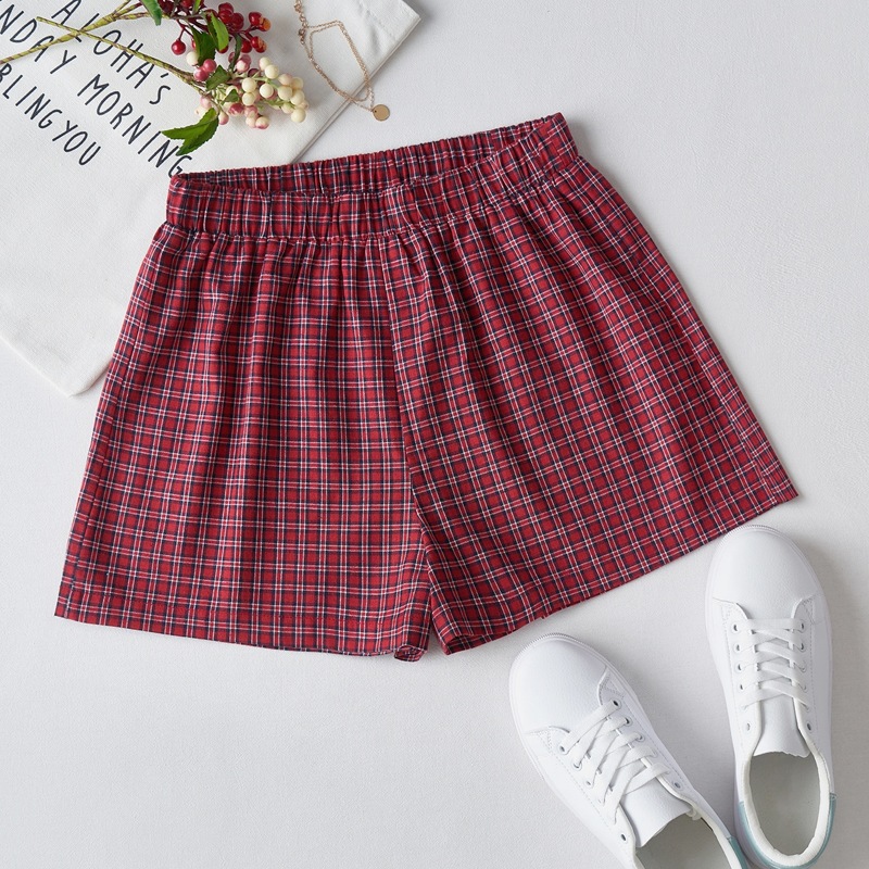 

Plaid Print Shorts, Red