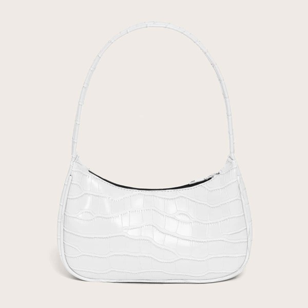 

Croc Embossed Baguette Bag, White