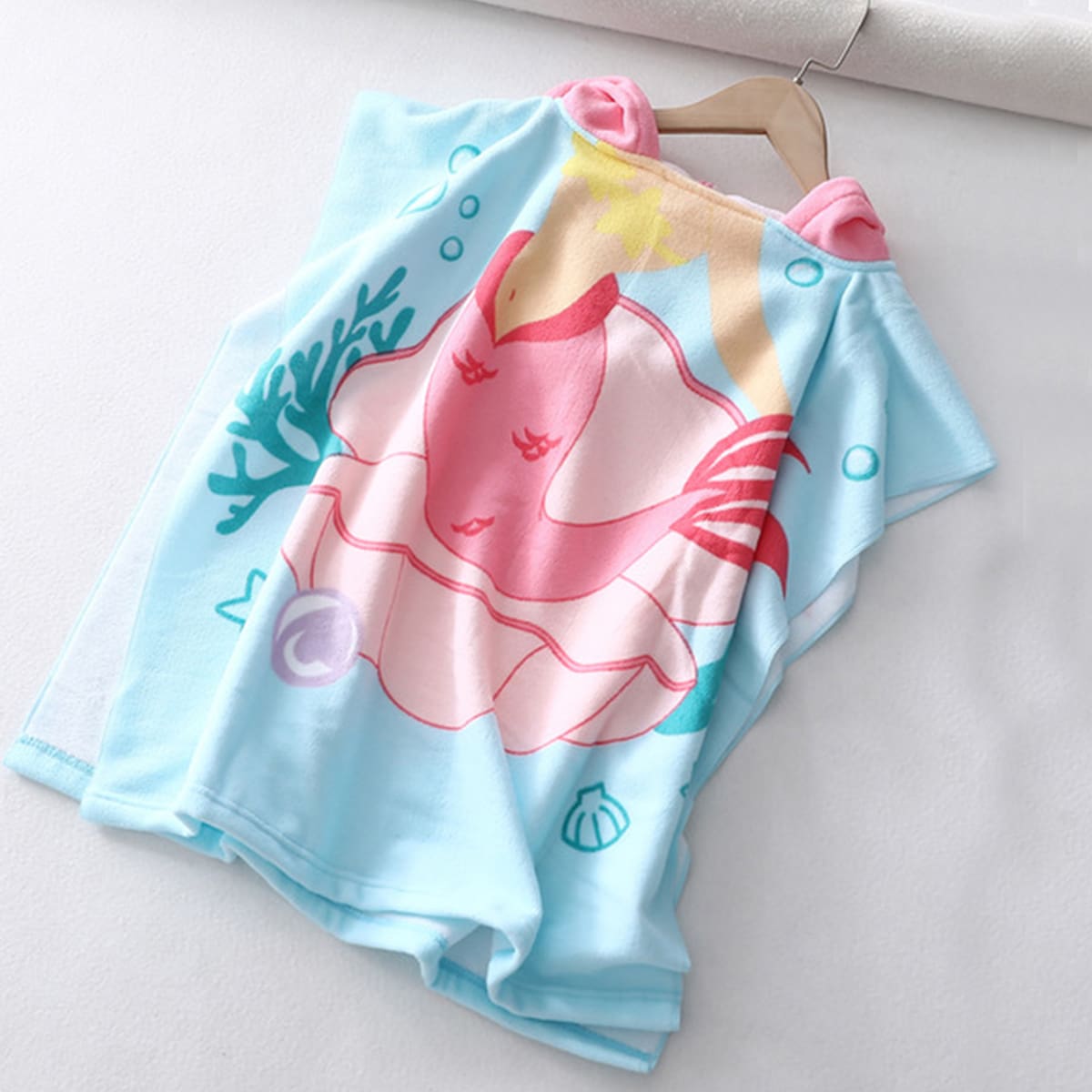 

Kids Fish & Mussel Print Hooded Bathrobe, Multicolor
