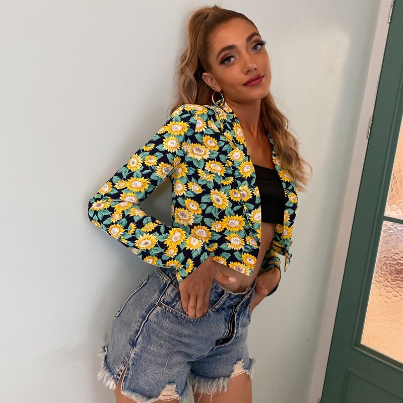 

D&M Sunflower Print Crop Blazer, Multicolor