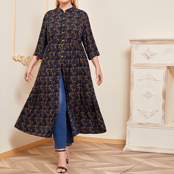 

Plus Paisley & Floral Print Longline Blouse, Multicolor