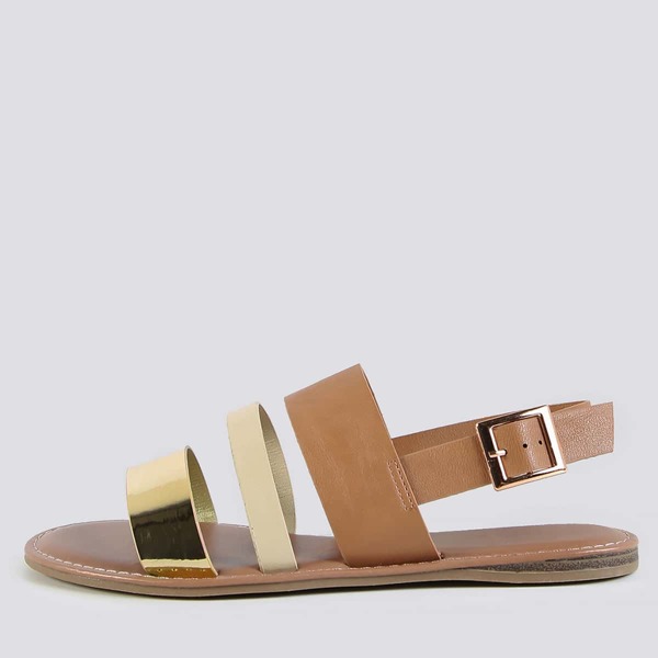 

Open Toe Triple Band Flat Sandals GOLD MULTI