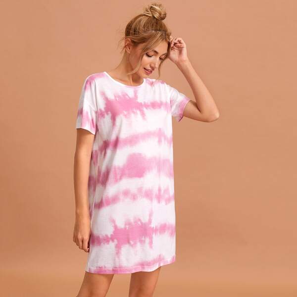 

Tie Dye Drop Shoulder Lounge Dress, Multicolor