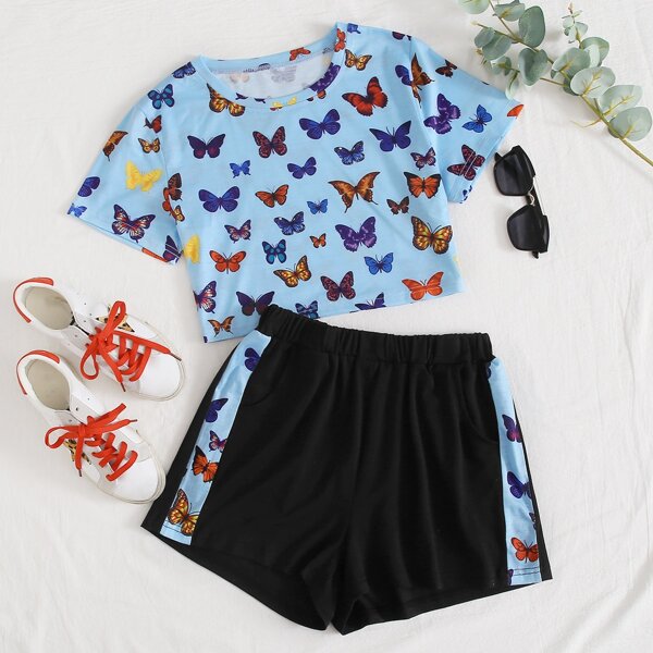

Plus Butterfly Print Tee & Track Shorts, Multicolor