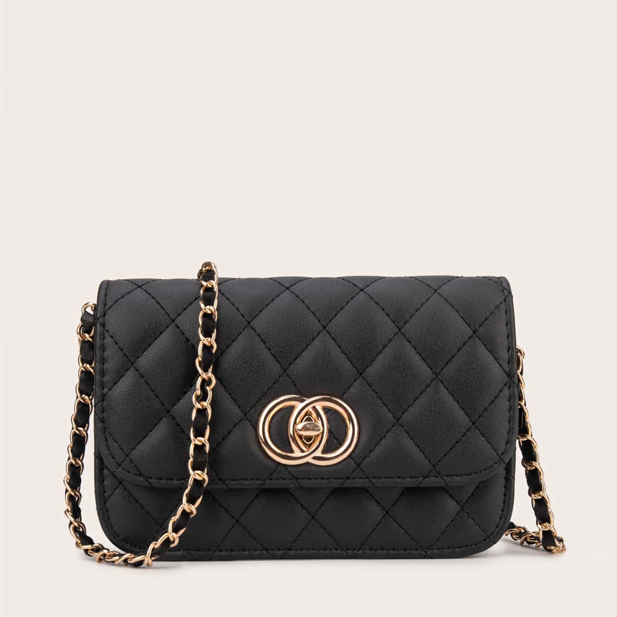 

Quilted Chain Crossbody Bag, Black