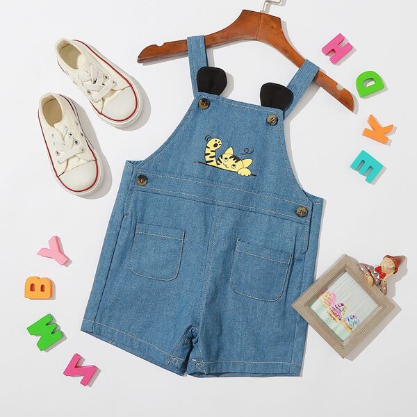

Baby Boy Cartoon Graphic Denim Overall, Medium wash