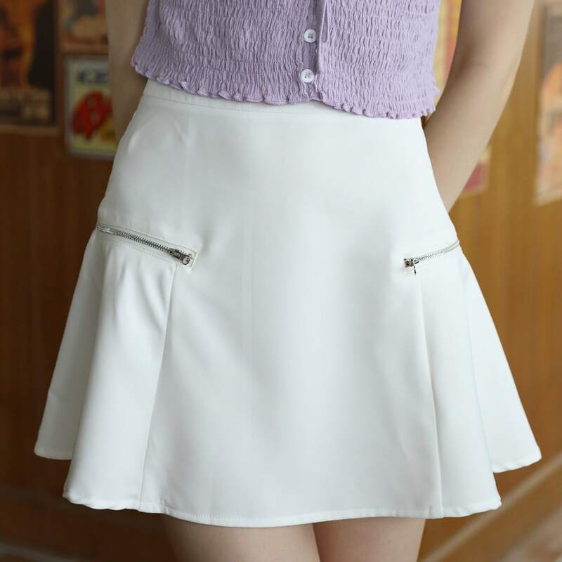 

White Zipper Side Skater Skirt