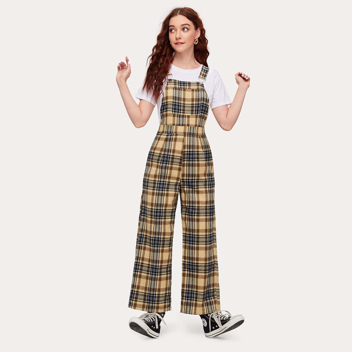 

Plaid Pocket Front Overall, Multicolor