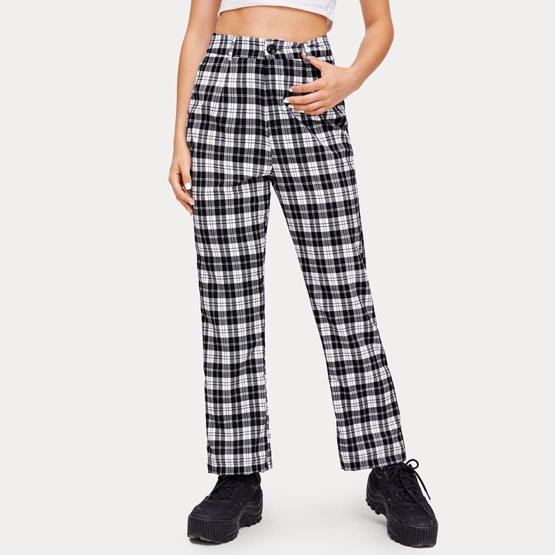 

Plaid High Waist Pants, Multicolor