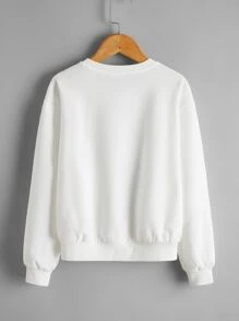 SHEIN Tween Girl Heart Print Drop Shoulder Pullover - White - View 2